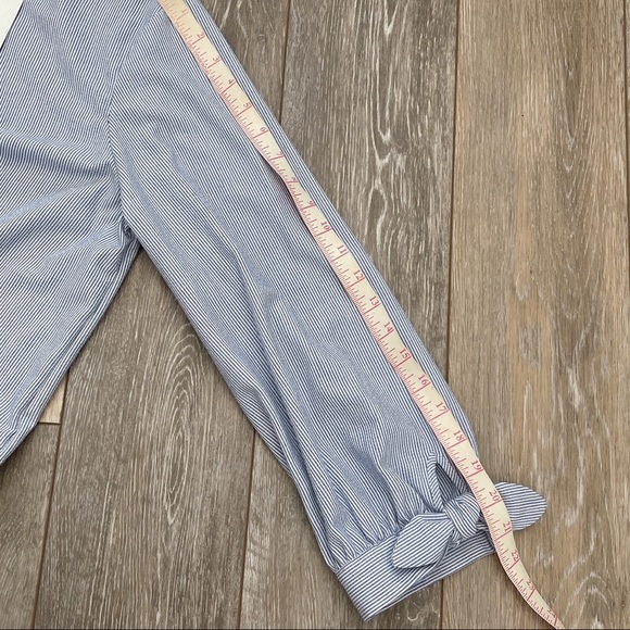 NEW CALVIN KLEIN BLUE WHITE STRIPED BLOUSE TOP WITH BOWS - Picture 7 of 11